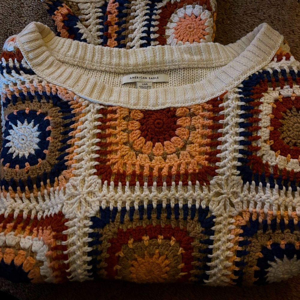 American Eagle Crocheted Patchwork Sweater- Women’s